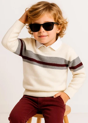 Anadoda - Sueter Infantil com Detalhe em Listra Bege - ANADODA