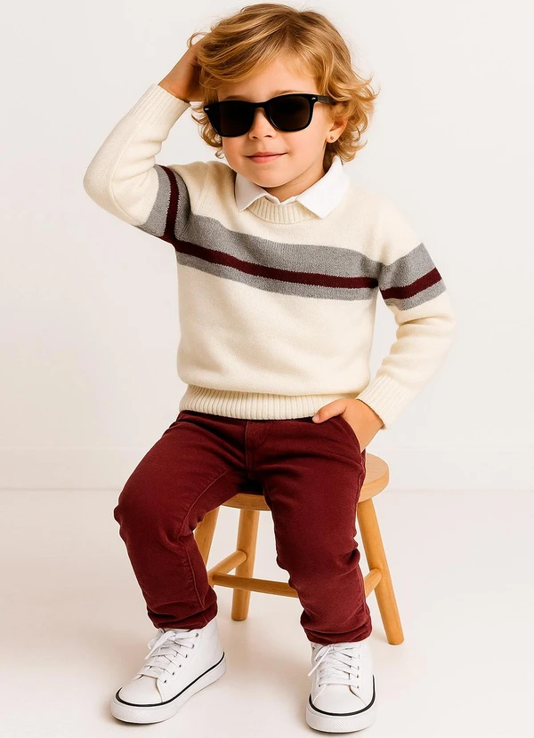 Anadoda - Sueter Infantil com Detalhe em Listra Bege 2