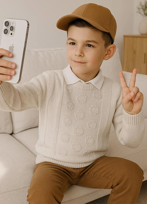 Anadoda - Sueter Infantil Gola Redonda Bege