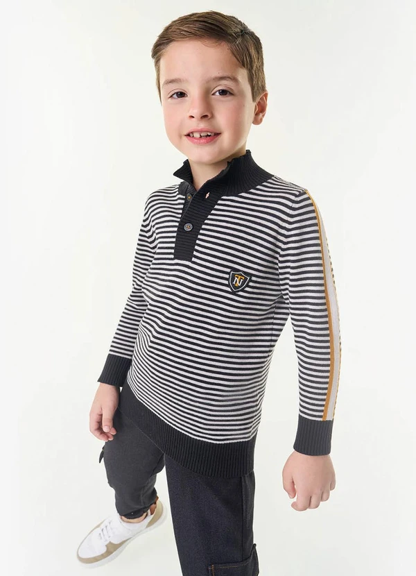 Trick Nick - Suéter Infantil Masculino em Tricot Preto
