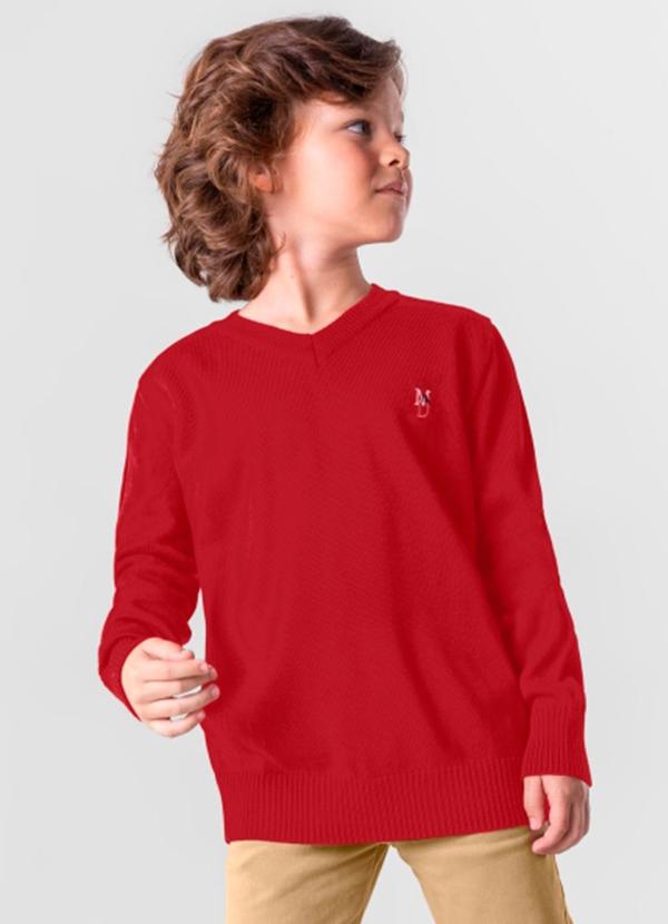 Brandili Mundi - Suéter Infantil Menino em Tricô Vermelho