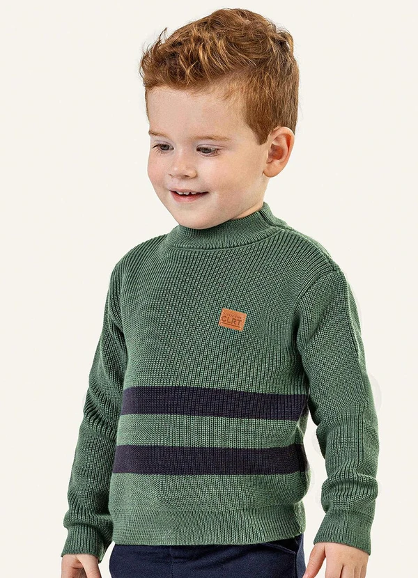 Colorittá - Suéter Infantil Menino Tricô Listrado Verde
