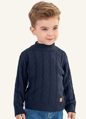 Colorittá - Suéter Infantil Menino Tricô Trançado Azul - COLORITTÁ