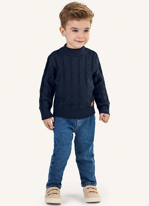 Colorittá - Suéter Infantil Menino Tricô Trançado Azul 2