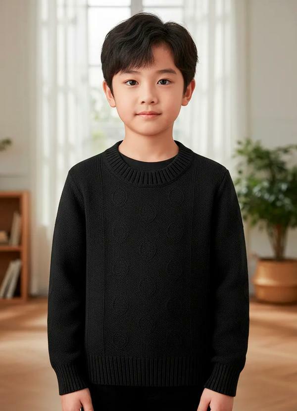 Doce Tom - Suéter Infantil Tricot Conforto Clássico Preto