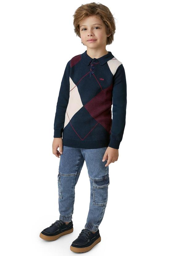 Carinhoso - Suéter Xadrez em Tricô Menino Azul 2