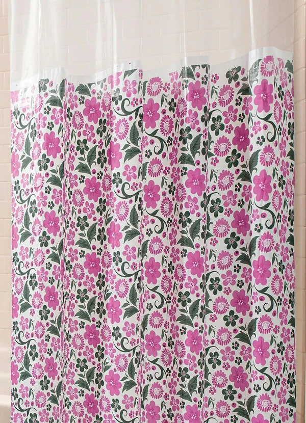 Lar e Lazer - Cortina de Box com Visor Floral Rosa 180x140 cm 2