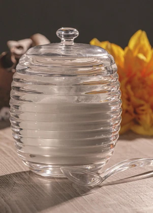 Lar e Lazer - Açucareiro de Cristal com Colher e Tampa Colméia - LAR E LAZER