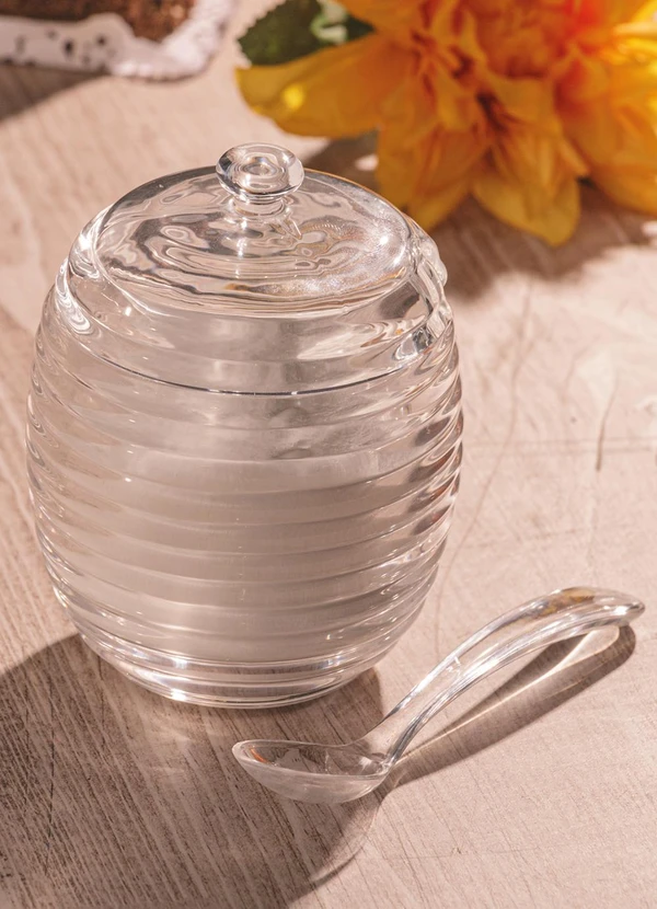 Lar e Lazer - Açucareiro de Cristal com Colher e Tampa Colméia 3