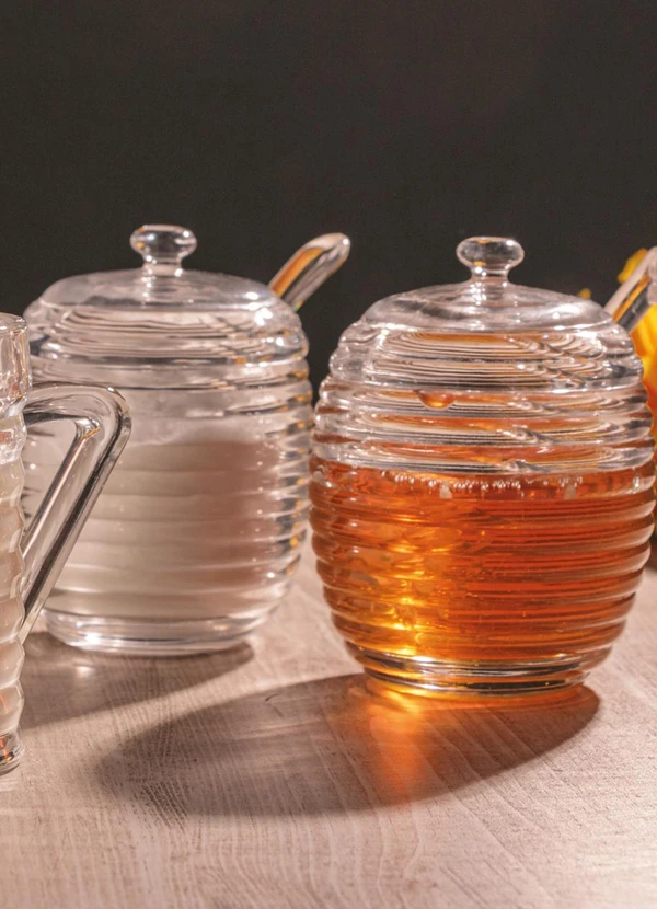 Lar e Lazer - Açucareiro de Cristal com Colher e Tampa Colméia 4