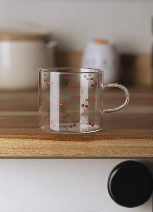 Lar e Lazer - Caneca Cherry Em Vidro Resistente Ao Calor - LAR E LAZER