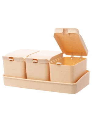 Lar e Lazer - Conjunto 3 Porta Temperos de Bambu 130 Ml Bege - LAR E LAZER