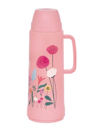 Lar e Lazer - Garrafa Térmica Floral Laranja 1 Litro - LAR E LAZER