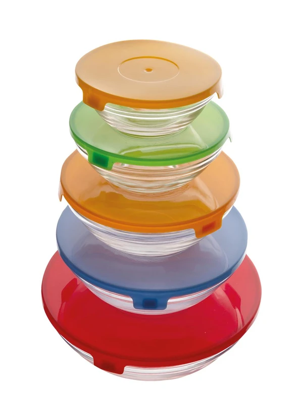 Lar e Lazer - Kit 5 Tigelas de Vidro com Tampa Colorida 1