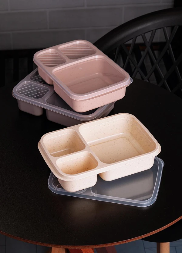 Lar e Lazer - Marmita de Bambu com Tampa e Três Compartimentos