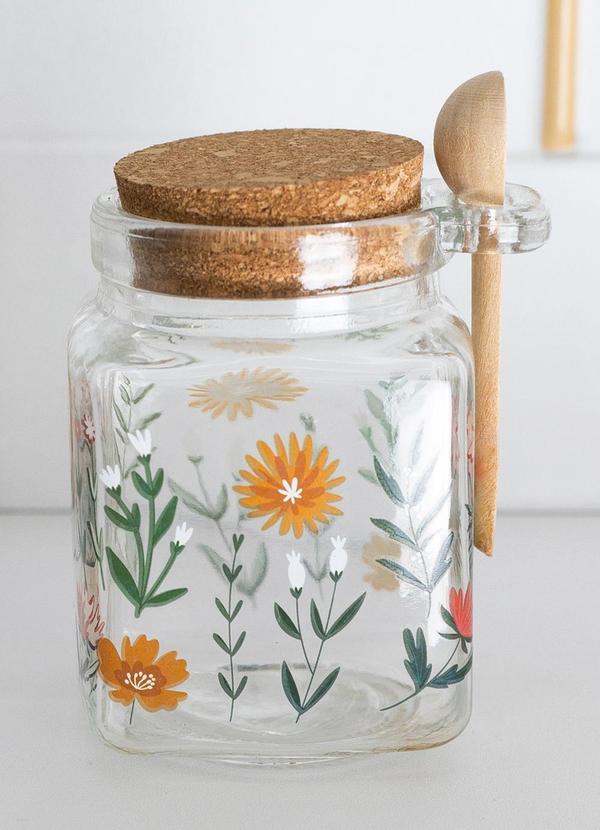 Porta Mantimento de Vidro com Colher de Bambu