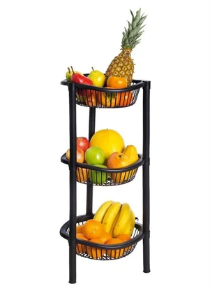 Lar e Lazer - Fruteira Redonda Preta 3 Andares - LAR E LAZER