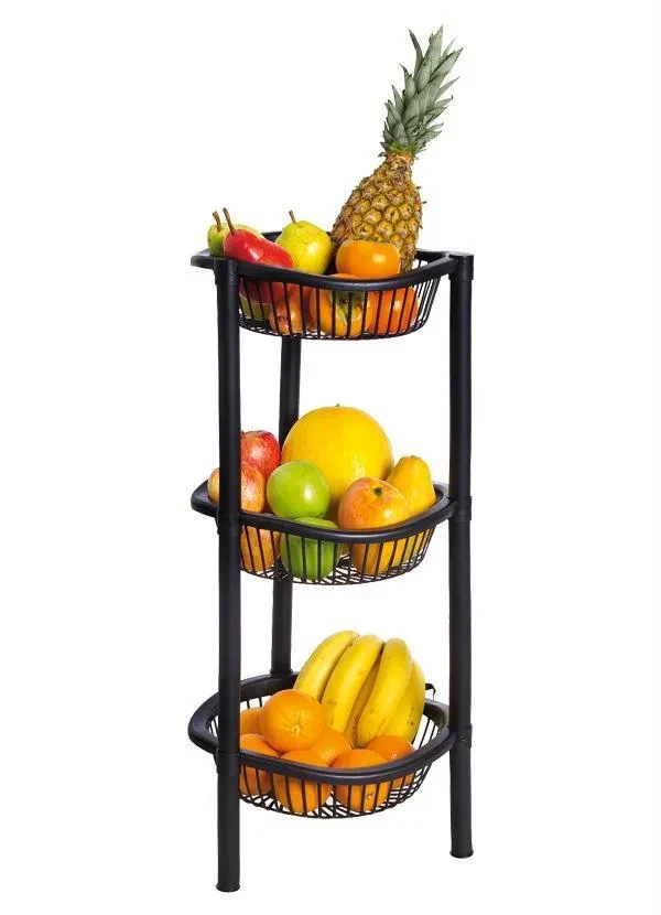 Lar e Lazer - Fruteira Redonda Preta 3 Andares