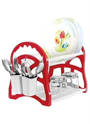 Lar e Lazer - Escorredor de Louça Vermelha 2 Andares - LAR E LAZER