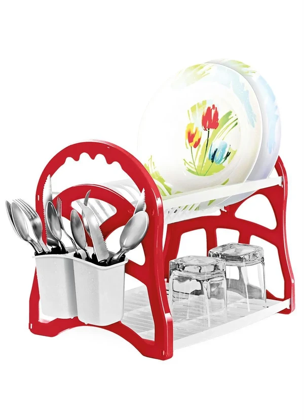 Lar e Lazer - Escorredor de Louça Vermelha 2 Andares