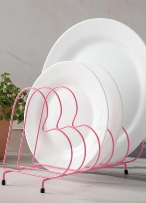 Lar e Lazer - Escorredor de Pratos Rosa Coração - LAR E LAZER