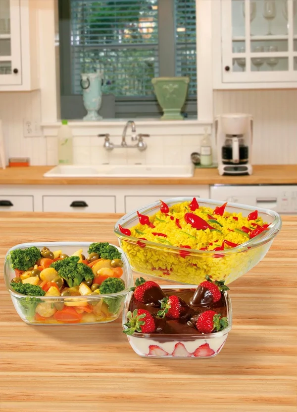 Nadir - Kit Assadeiras Quadradas Transparente 3 Peças 6