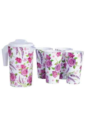 Mundo Lar - Kit Jarra com Copos Floral 5 Peças - MUNDO LAR