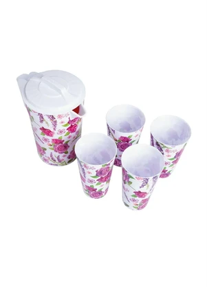Mundo Lar - Kit Jarra com Copos Floral 5 Peças - MUNDO LAR