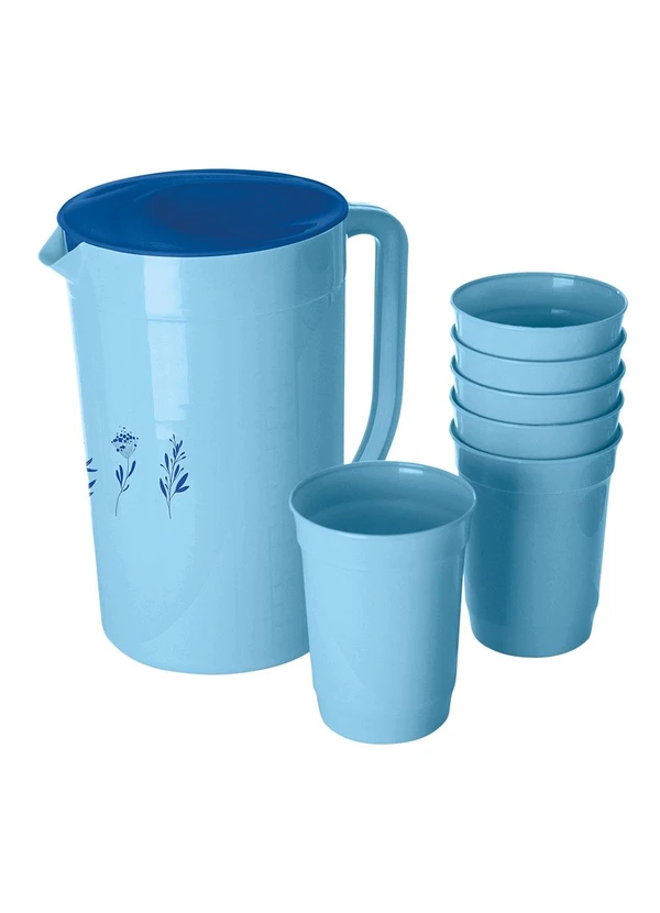 Giplas - Kit Jarra e Copos Floral Azul 7 Peças