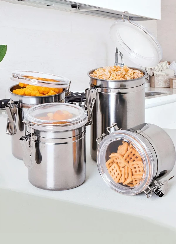 Mundo Lar - Jogo de Potes Herméticos Prata 4 Peças