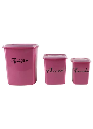 Lar e Lazer - Kit 3 Potes Mantimentos Rosa - LAR E LAZER