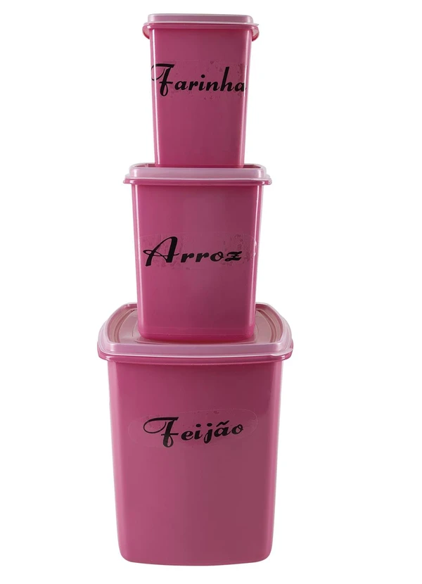 Lar e Lazer - Kit 3 Potes Mantimentos Rosa