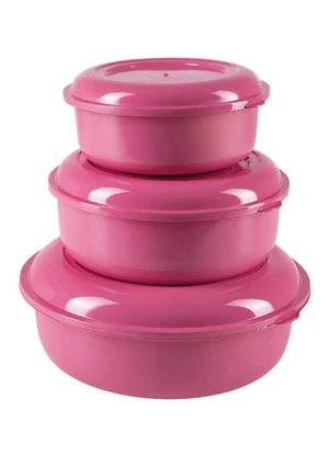 Lar e Lazer - Kit 3 Potes Redondos Rosa - LAR E LAZER