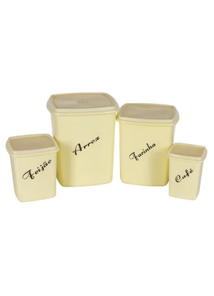 Lar e Lazer - Kit 4 Potes Herméticos Amarelo Manteiga - LAR E LAZER