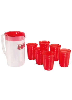Giplas - Kit Jarra com 6 Copos Plástico Vermelho - GIPLAS
