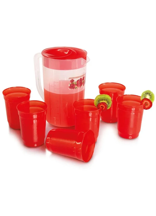 Giplas - Kit Jarra com 6 Copos Plástico Vermelho 4
