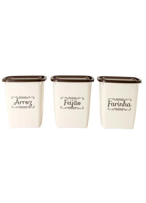 Giplas - Kit Potes Arroz, Feijão e Farinha 3 Peças - GIPLAS