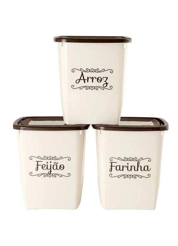 Giplas - Kit Potes Arroz, Feijão e Farinha 3 Peças