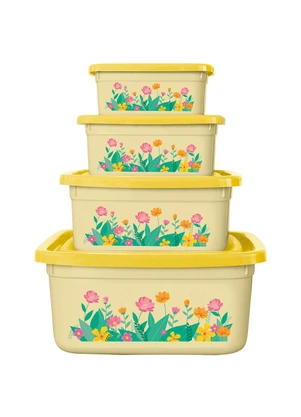 Giplas - Kit Potes Floral Amarelo 4 Peças - GIPLAS