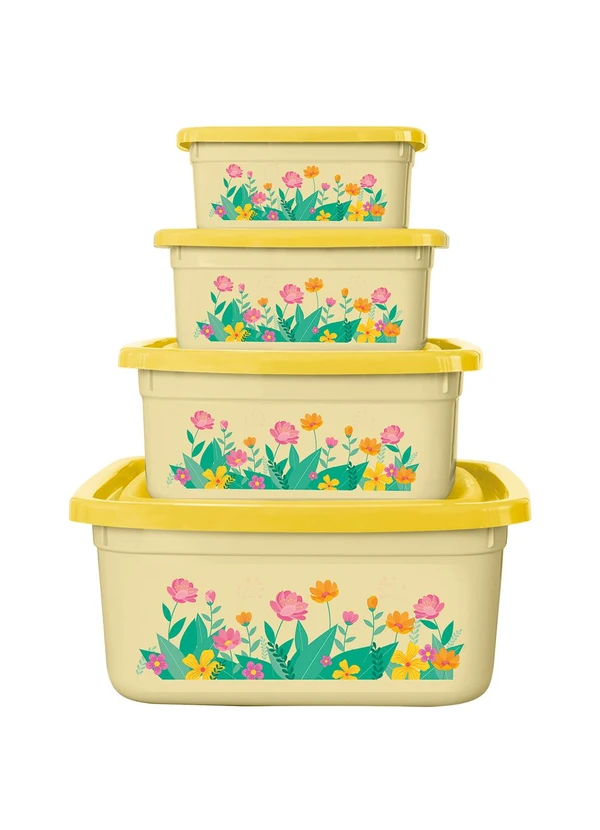 Giplas - Kit Potes Floral Amarelo 4 Peças