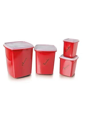 Lar e Lazer - Kit Potes Herméticos Vermelho 4 Peças - LAR E LAZER