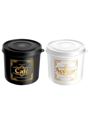 Lar e Lazer - Kit Potes Mantimentos Branco e Preto 2 Peças - LAR E LAZER