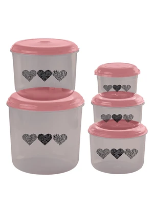 Giplas - Kit Potes Mantimentos Lovely Rosa 5 Peças - GIPLAS