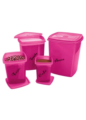 Lar e Lazer - Kit Potes Mantimentos Pink 4 Peças - LAR E LAZER