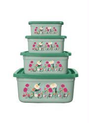 Kit Potes Quadrado Floral Verde 4 Pe�as