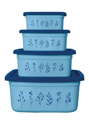 Giplas - Kit Potes Quadrados Floral Azul 4 Peças - GIPLAS