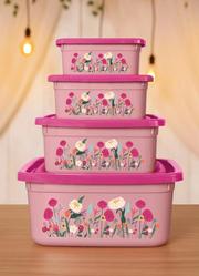 Kit Potes Quadrados Floral Rosa 4 Pe�as