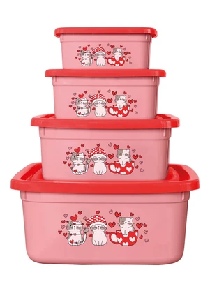 Giplas - Kit Potes Quadrados Gatinhos Rosa 4 Peças - GIPLAS