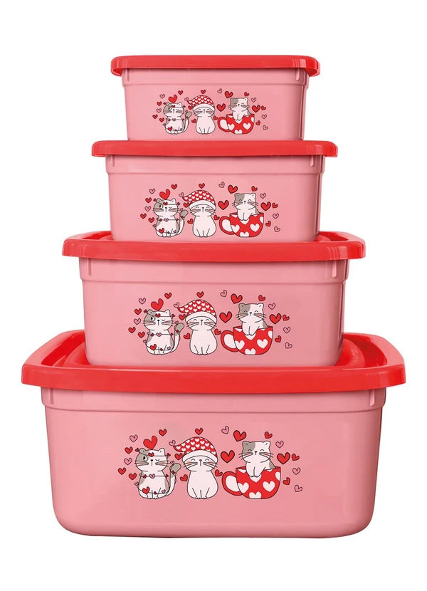 Giplas - Kit Potes Quadrados Gatinhos Rosa 4 Peças