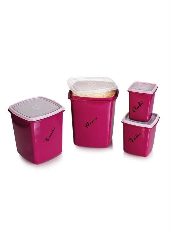 Lar e Lazer - Kit Potes Quadrados Rosê 4 Peças
